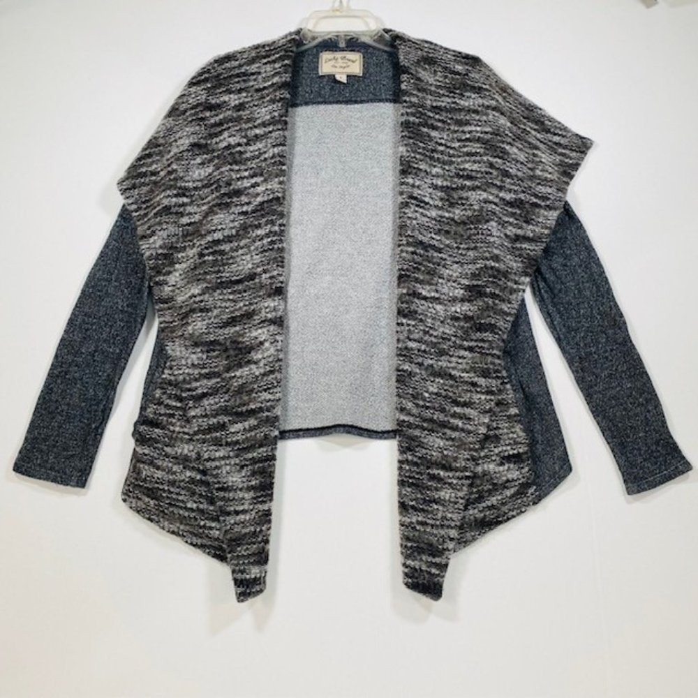 Lucky Brand Cardigan Sweater Shawl Open Front Charcoal Gray Heathered‎ Relaxed